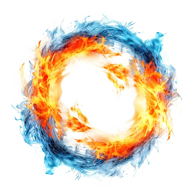 een close-up van een vuurring met blauwe en oranje vlammen Generatieve AI