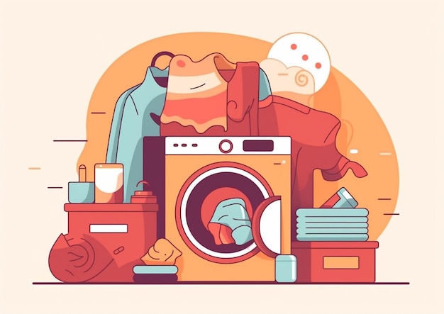 Een close-up van een wasmachine met kleding en andere items generatieve ai