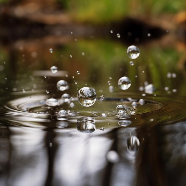 Foto een close-up van een waterdruppel met een bos op de achtergrond