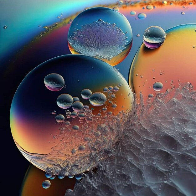 Foto een close-up van een waterdruppel met een regenboogachtergrond.