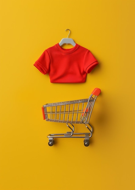 een close-up van een winkelwagentje met een rood shirt erop generatieve ai