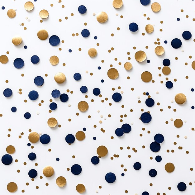 Een close-up van een wit oppervlak met gouden en blauwe confetti generatieve ai