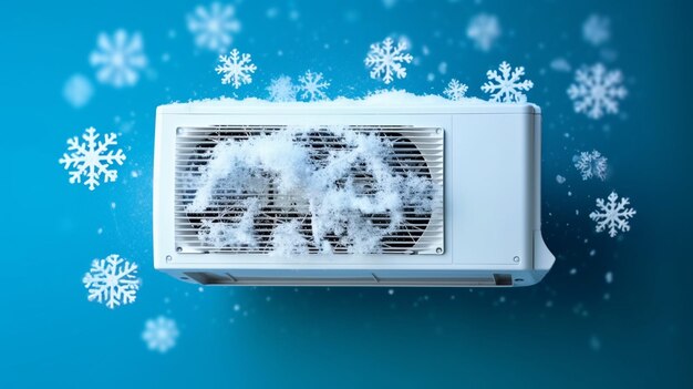 Een close-up van een witte airconditioner op een blauwe achtergrond generatieve ai