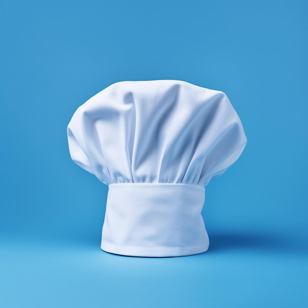 een close-up van een witte chef-kok hoed op een blauwe achtergrond generatieve ai