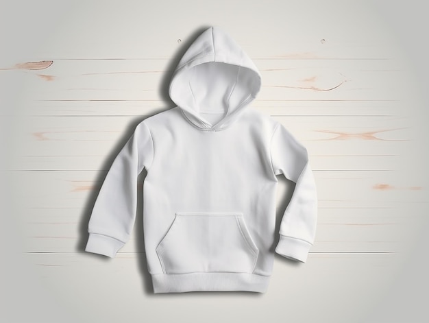 een close-up van een witte hoodie op een houten oppervlak generatieve ai