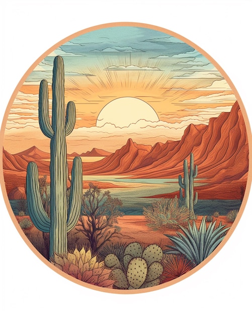 een close-up van een woestijntafereel met een cactus en een meer generatieve ai