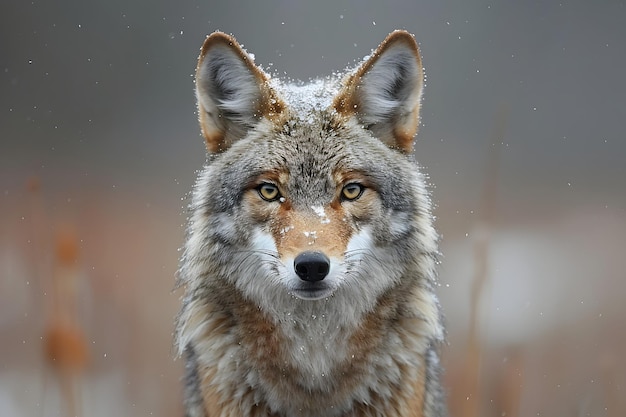 Een close-up van een wolf op een wazige achtergrond