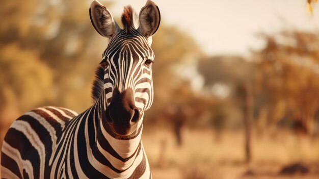 Een close-up van een zebra in een veld