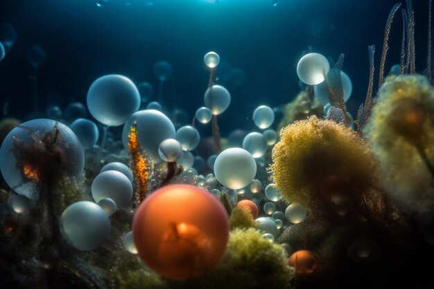 Een close-up van een zee van bubbels