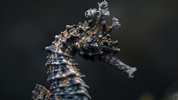 Een close-up van een zeedier met een bruine en witte schelp De schelp is bedekt met kleine witte vlekken