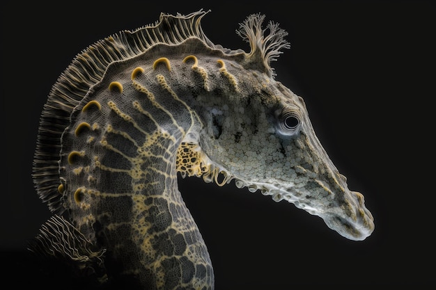 Een close-up van een zeepaardje met een lange snuit Hippocampus ramulosus