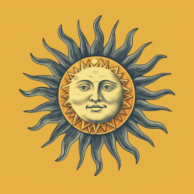 een close-up van een zon met een gezicht op een gele achtergrond generatieve ai