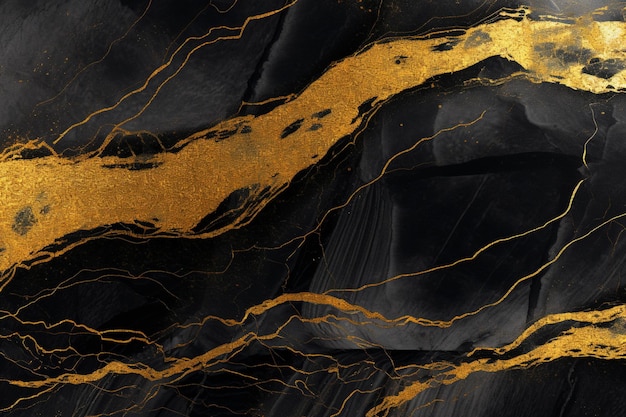 een close-up van een zwart en goud marmer met een bladgoud generatieve ai