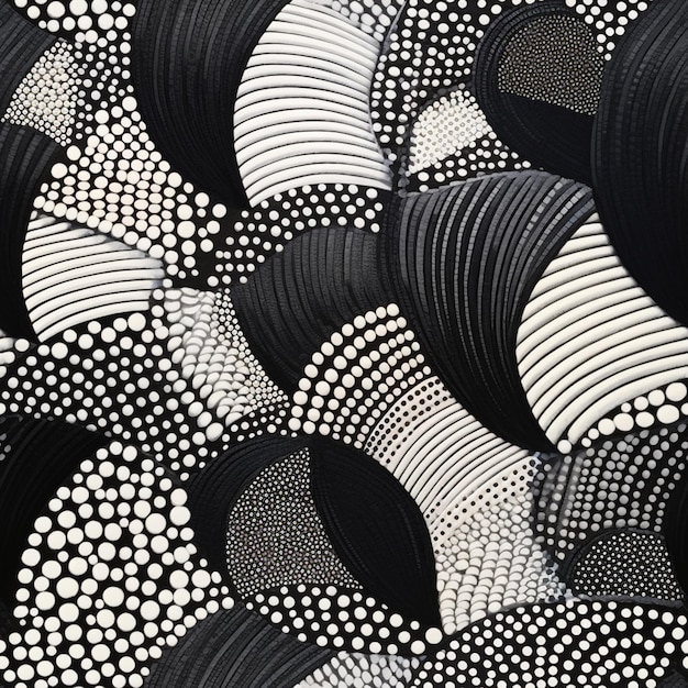een close-up van een zwart-wit schilderij van cirkels generatieve ai