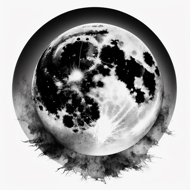 een close-up van een zwart-witfoto van een generatieve ai bij volle maan