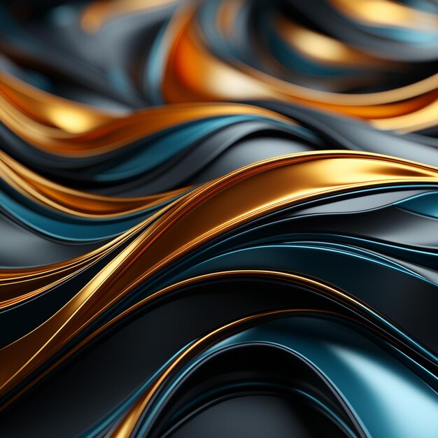 een close-up van een zwarte en gouden abstracte achtergrond met een vloeiende golf generatieve ai