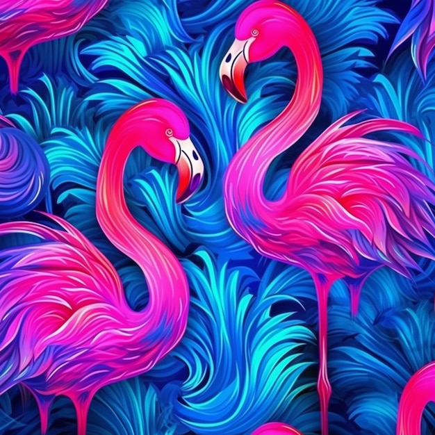 Een close-up van een zwerm flamingo's met felroze veren generatieve ai