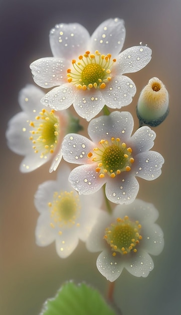 Een close-up van enkele witte bloemen met de gele vlekken erop