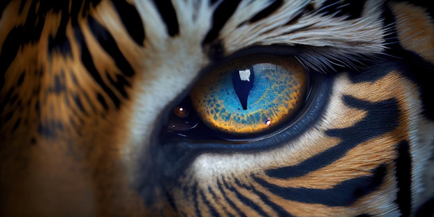 Een close-up van generatieve AI van een tijger met blauwe ogen