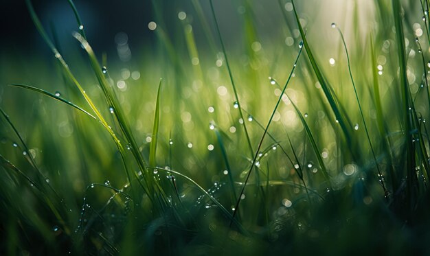 Een close-up van gras met waterdruppels erop