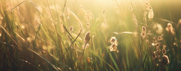 Een close-up van gras waar de zon op schijnt