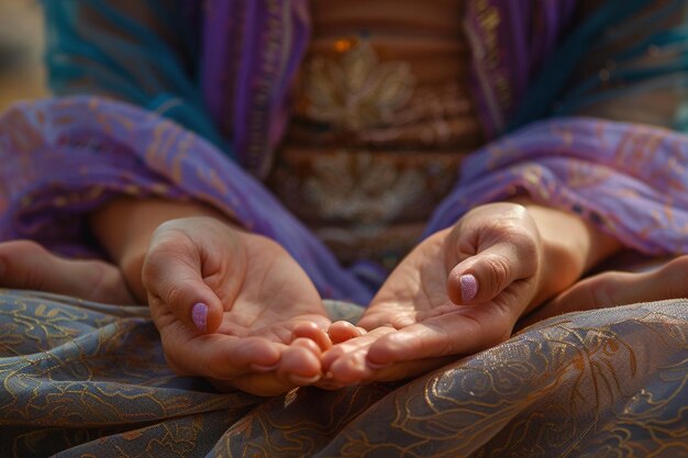 Een close-up van handen in een meditatieve mudra positie generatieve ai