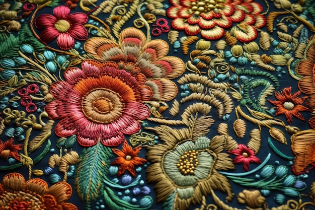 een close-up van het borduurwerk op een stof