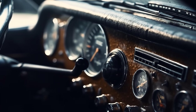 Een close-up van het dashboard van een auto met nummer 1 op het dashboard.