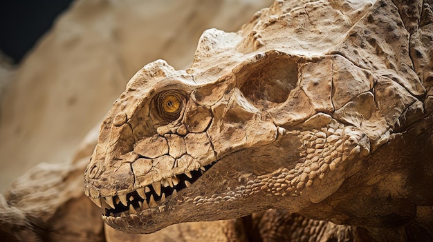 Foto een close-up van het fossiel van de protoceratops-dinosaurus