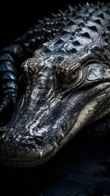 Een close-up van het gezicht van een alligator