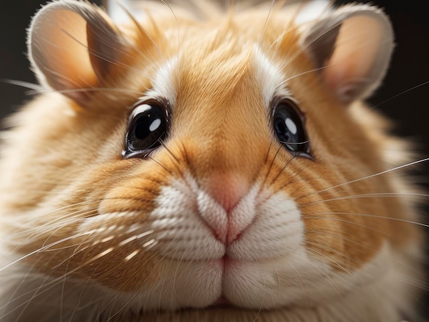 een close-up van het gezicht van een hamster met een zwarte achtergrond