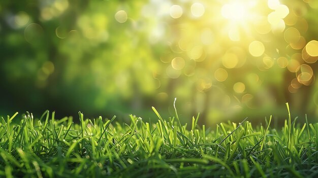 een close-up van het gras met de zon die door de bladeren schijnt