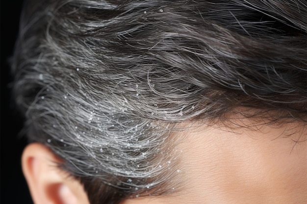 Een close-up van het haar van een man met roos