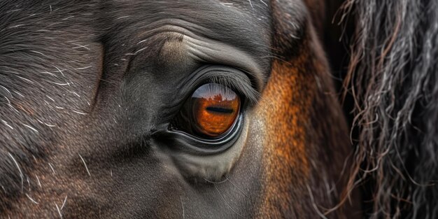 Een close-up van het oog van een bruin paard