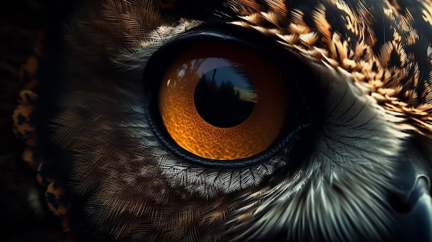 Een close-up van het oog van een uil