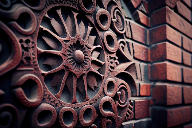 Een close-up van industriële bakstenen muur met ingewikkelde patronen en texturen die zijn schoonheid laten zien
