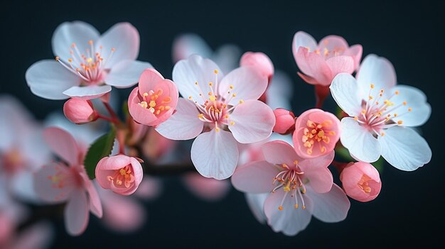 Een close-up van kersenbloesems tegen een donkere achtergrond AI genereren illustratie