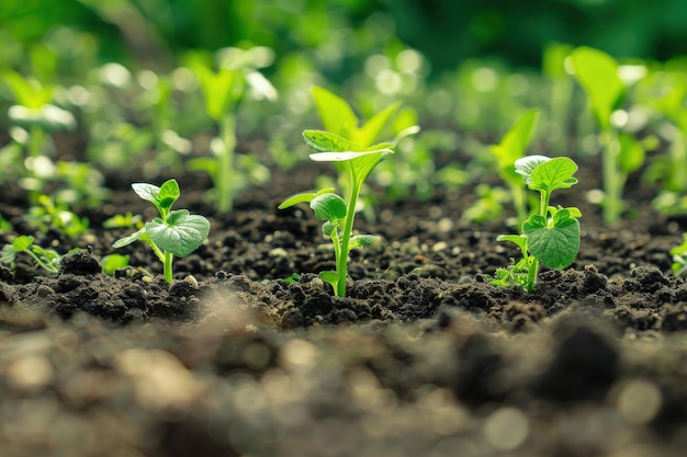 Een close-up van kleine planten die in het vuil groeien