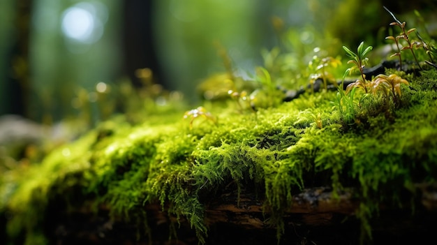 Een close-up van mos op een oude boom in het bos