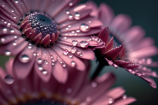 Foto een close-up van paarse bloemen met waterdruppeltjes erop