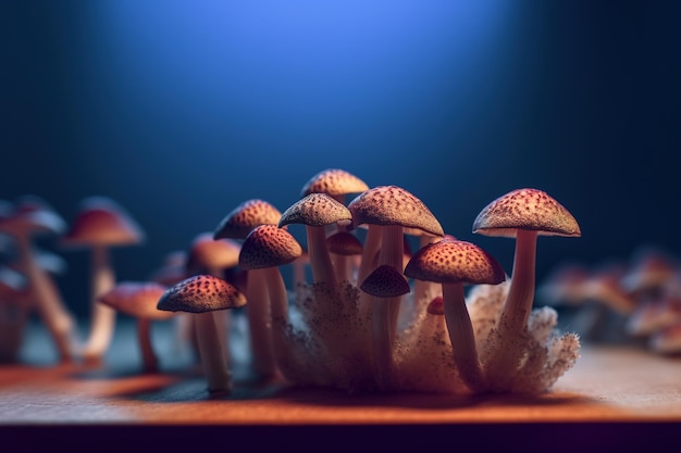 Een close-up van paddenstoelen op een houten ondergrond