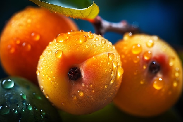 Een close-up van pruimen met waterdruppels erop