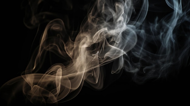 Een close-up van rook tegen een zwarte achtergrond