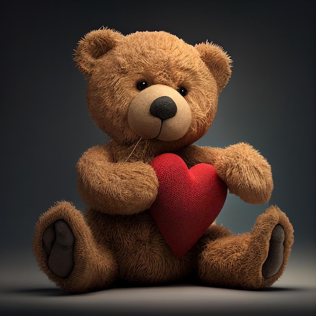 Een close-up van teddybeer met hartvormige rode generatieve ai