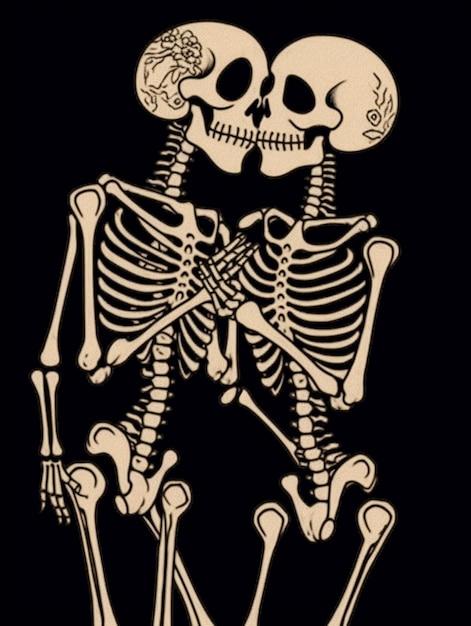 een close-up van twee skeletten die naast elkaar staan generatieve ai