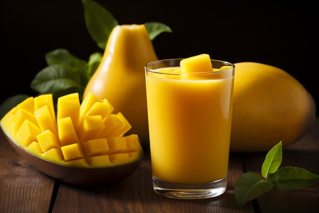 Een close-up van verfrissend vers mango sap