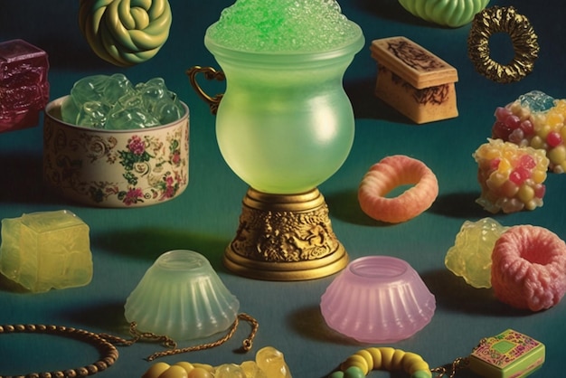 Een close-up van verschillende items uit de collectie, waaronder generatieve ai van vaas en glas
