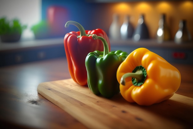 Een close-up van verse paprika's die de levendige smaak van de groenten uitstralen. Gegenereerd door AI