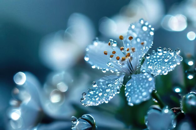 een close-up van waterdruppels en bloemen met regendruppels