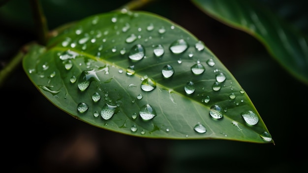 Een close-up van waterdruppels op een groen blad